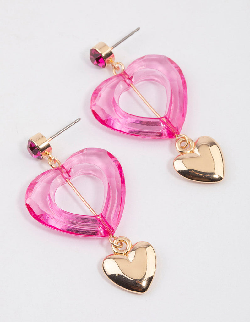 Pink Open Acrylic Heart Drop Earrings