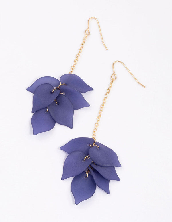 Blue Chain Petal Cluster Drop Earrings