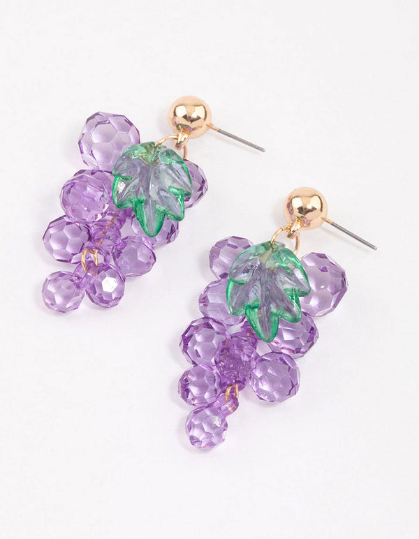 Purple Beaded Grape Drop Earrings