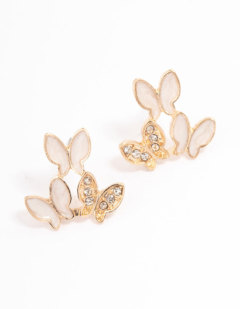 Blush Diamante Butterfly Stud Earrings
