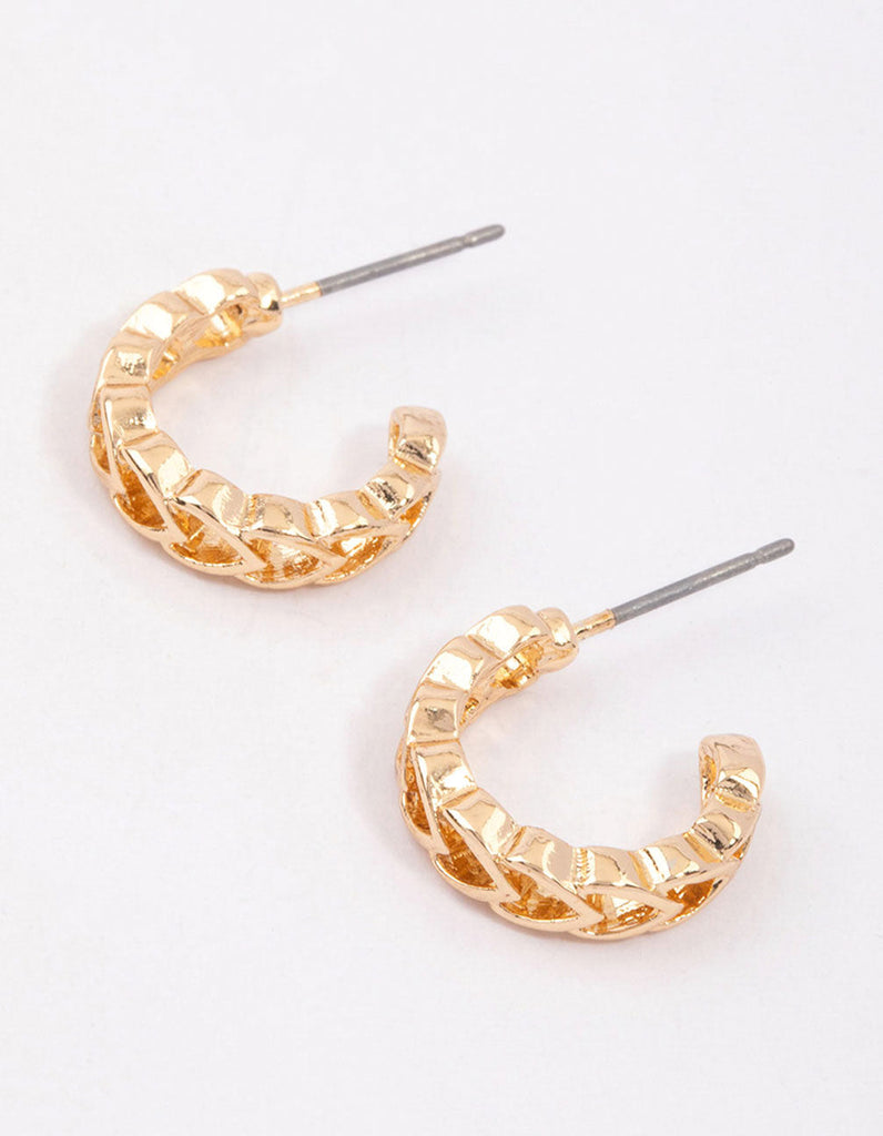 Gold Heart Link Hoop Earrings