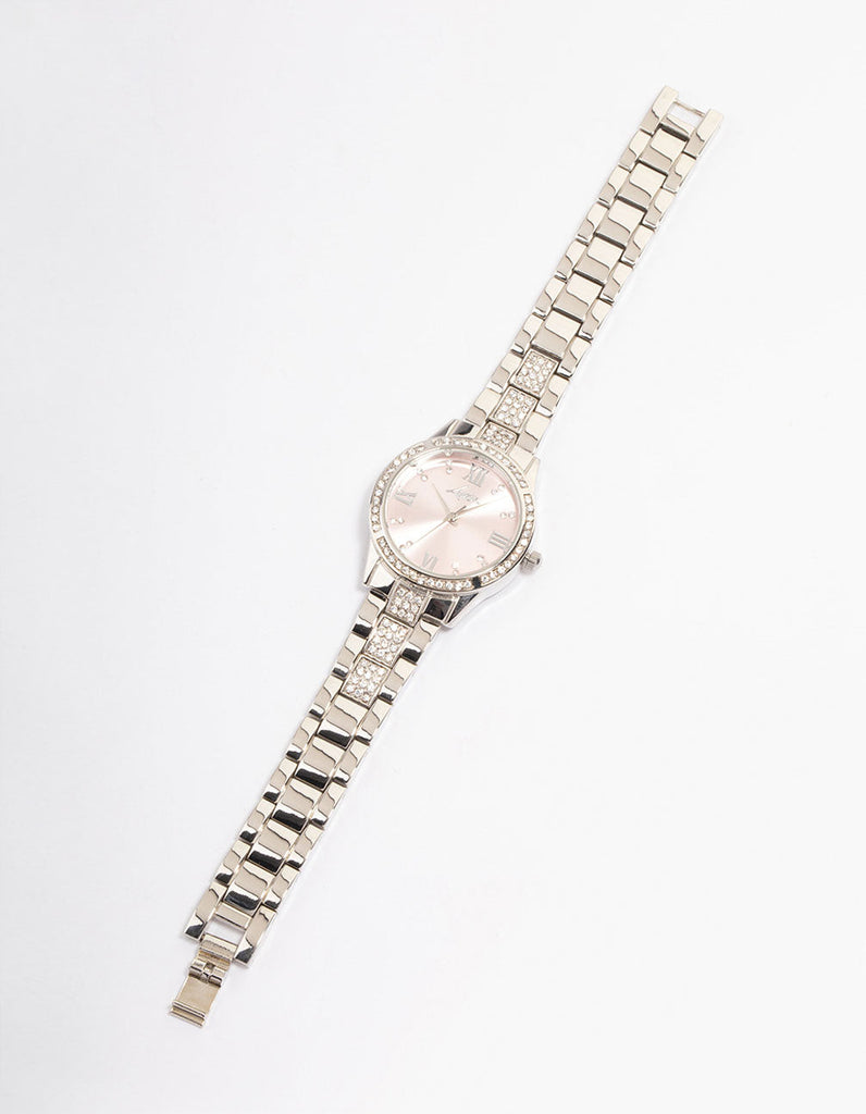 Silver Diamante Bezel & Roman Numeral Watch