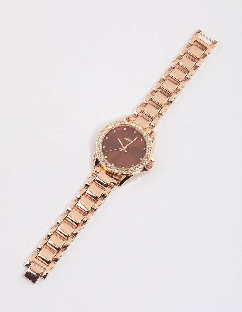 Rose Gold Plated Diamante Watch