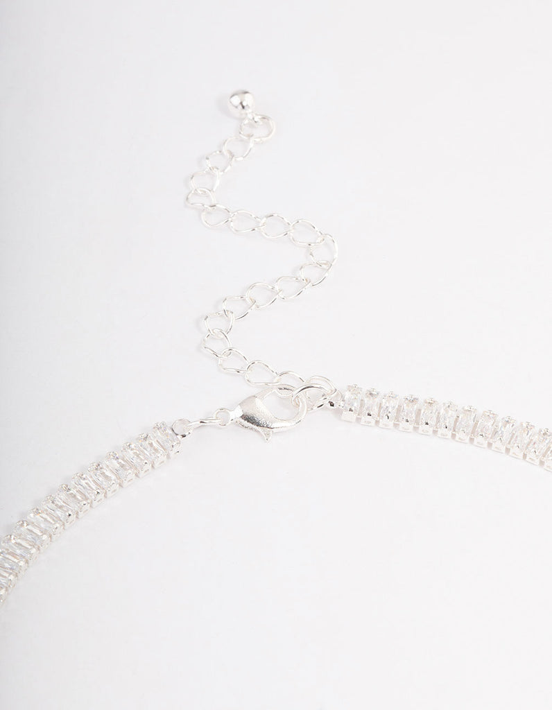 Silver Plated Cubic Zirconia Baguette Cupchain Necklace