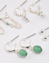 Silver Green Aventurine Star & Chain Earrings 4-Pack - link has visual effect only