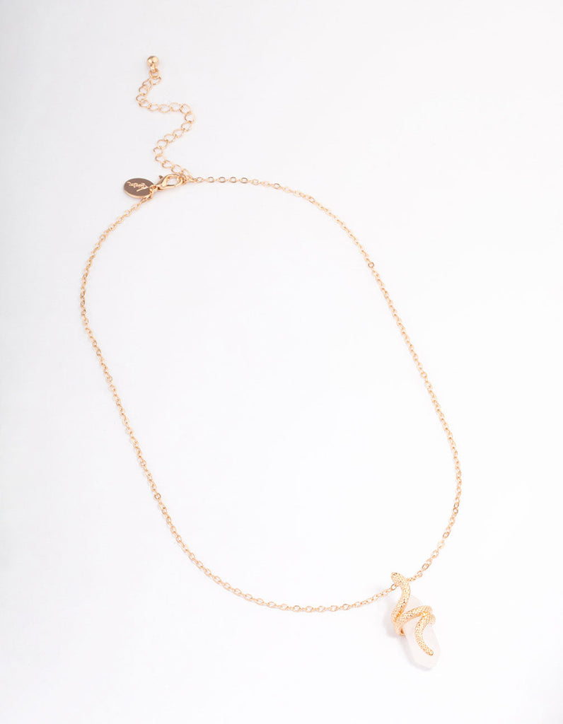 Gold Clear Quartz Snake Wrap Shard Necklace