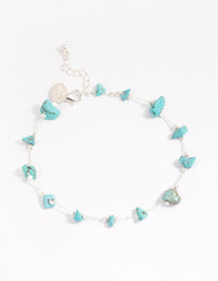 Silver Turquoise Dainty Chip Anklet - link has visual effect only