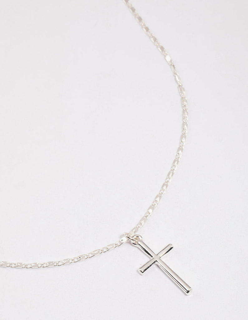 Silver Shiny Cross Pendant Necklace