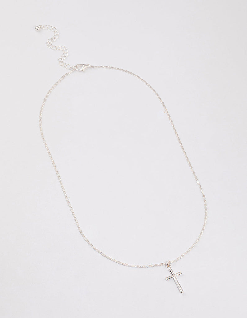 Silver Shiny Cross Pendant Necklace
