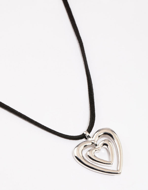 Rhodium Outline Heart Pendant Necklace