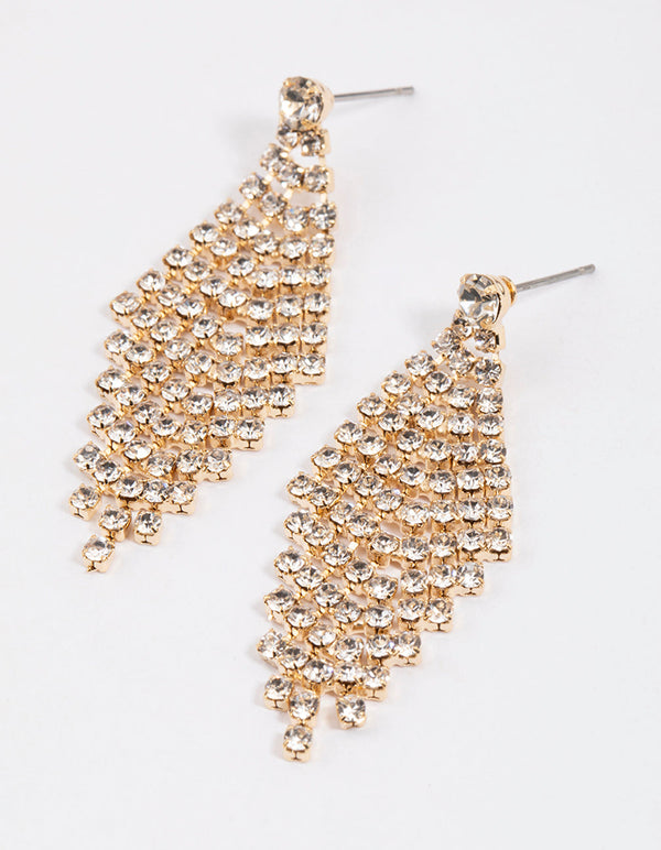 Gold Tier Diamante Drop Earrings