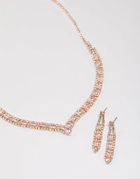 Rose Gold Rectangle Graduating Pendant Necklace & Earrings Set - link has visual effect only