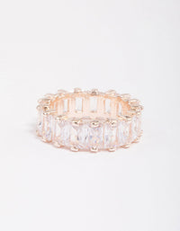 Rose Gold Plated Cubic Zirconia Rectangle Band Ring - link has visual effect only
