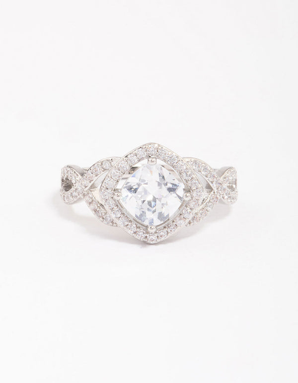 Rhodium Cushion Infinity Ring