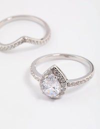 Rhodium Crowned Pear Crystal Ring - link has visual effect only