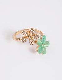 Gold Diamante & Cats Eye Flower Ring - link has visual effect only