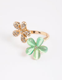 Gold Diamante & Cats Eye Flower Ring - link has visual effect only