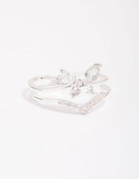 Silver Plated Cubic Zirconia Butterfly Double Band Ring - link has visual effect only