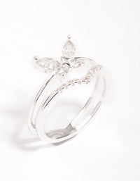 Silver Plated Cubic Zirconia Butterfly Double Band Ring - link has visual effect only