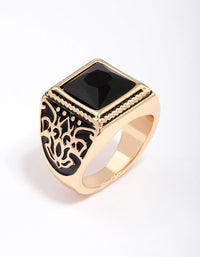 Antique Gold Square Black Antique Ring - link has visual effect only