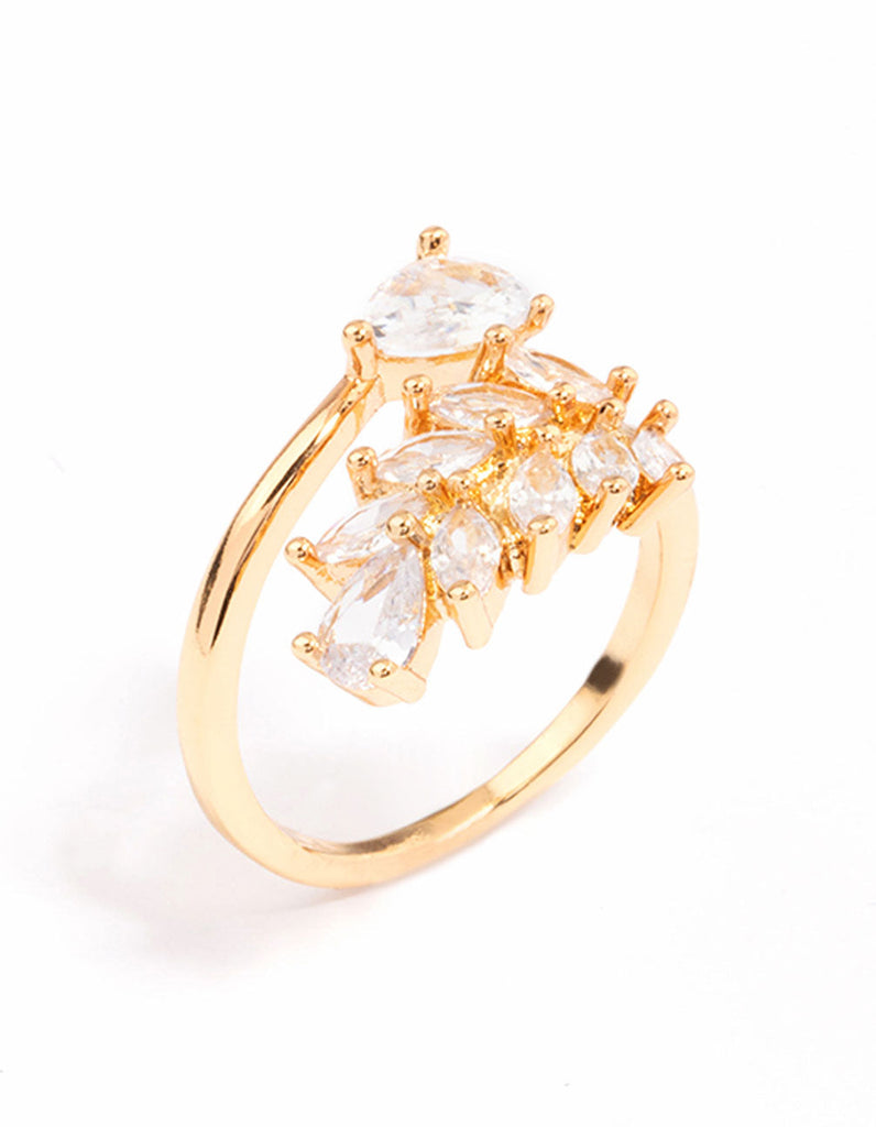Gold Plated Leafy Pear Crystal Ring