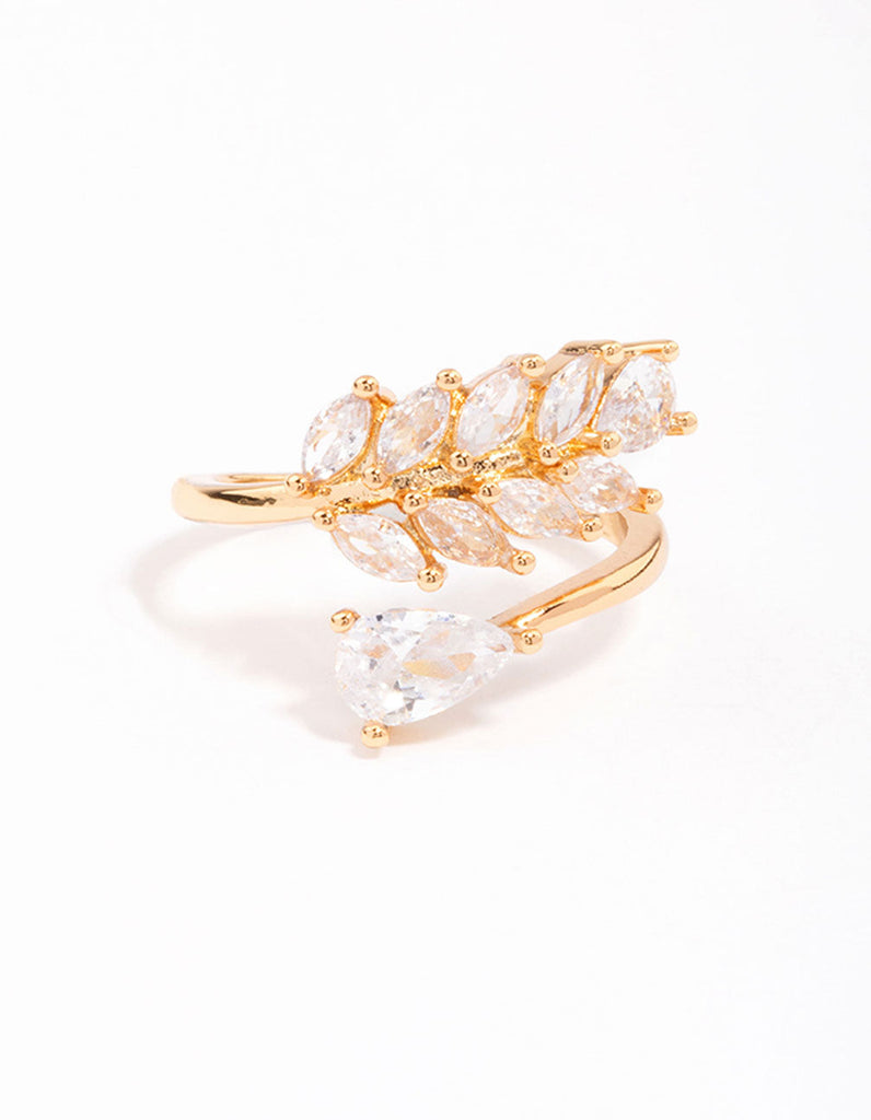 Gold Plated Leafy Pear Crystal Ring