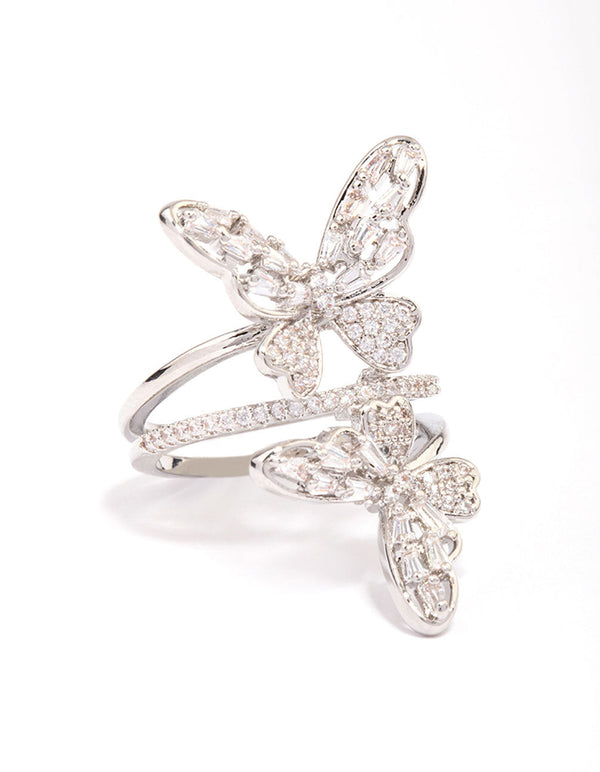 Rhodium Double Butterfly Ring