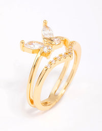 Gold Plated Cubic Zirconia Butterfly Double Band Ring - link has visual effect only