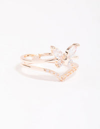 Rose Gold Plated Cubic Zirconia Butterfly Double Band Ring - link has visual effect only