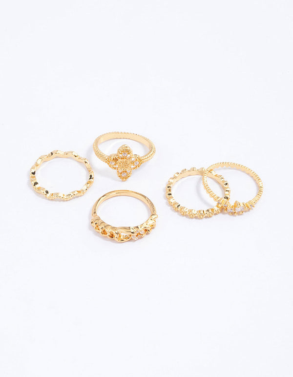 Gold Plated Filigree Cross Chain Ring 5-Pack