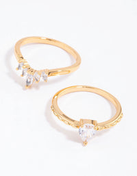 Gold Plated Cubic Zirconia Pearl & Marquise Nest Ring Pack - link has visual effect only
