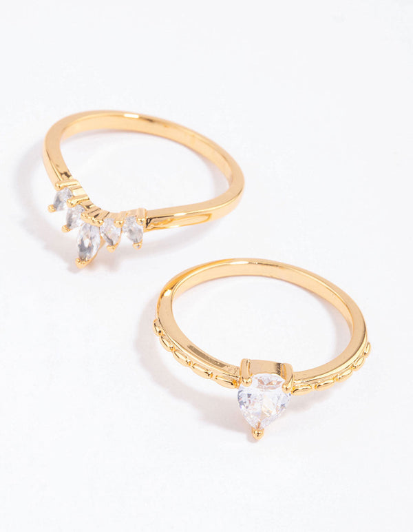 Gold Plated Cubic Zirconia Pearl & Marquise Nest Ring Pack