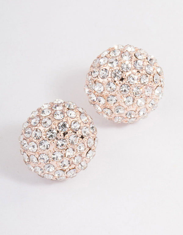 Rose Gold Pave Dome Ball Stud Earrings