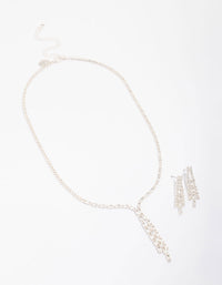 Silver Cubic Zirconia Cupchain Tassel Earring & Necklace Set - link has visual effect only