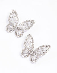 Rhodium Flutter Butterfly Cubic Zirconia Stud Earrings - link has visual effect only