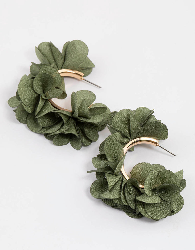 Gold Fabric Flower Petal Hoop Earrings