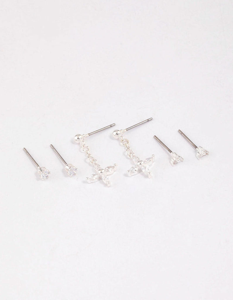 Silver Plated Cubic Zirconia Drop Flower Earring 6-Pack
