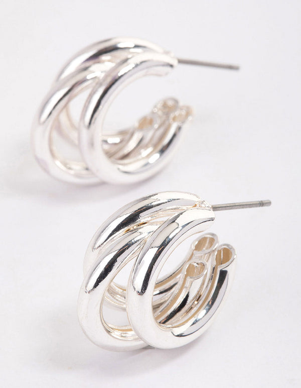 Silver Triple Row Hoop Earrings & Polishing Set