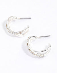 Silver Interlaced Diamante Hoop Earrings & Polishing Set - link has visual effect only
