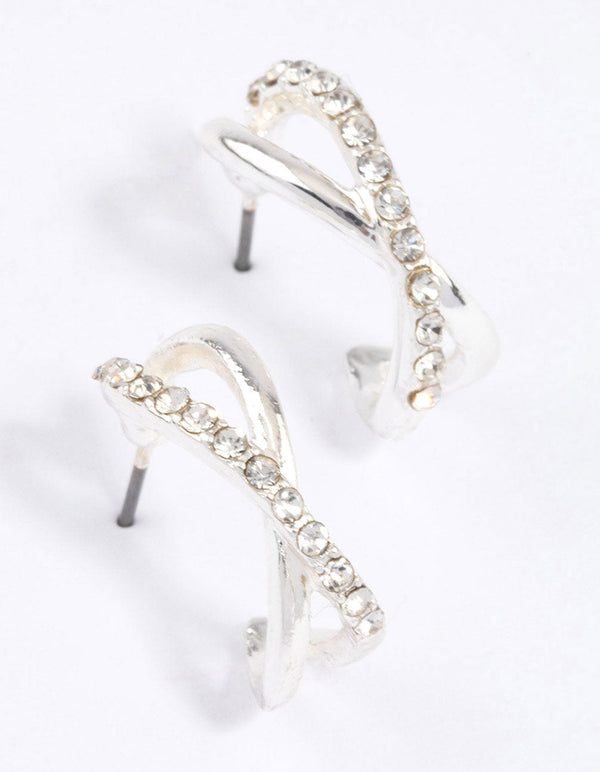 Silver Interlaced Diamante Hoop Earrings & Polishing Set