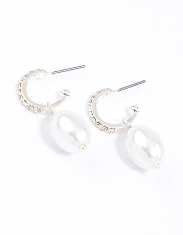 Silver Diamante Pearl Drop Huggie Earrings & Polishing Set