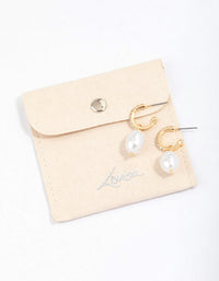 Gold Diamante Pearl Drop Huggie Earrings & Polishing Set - link has visual effect only