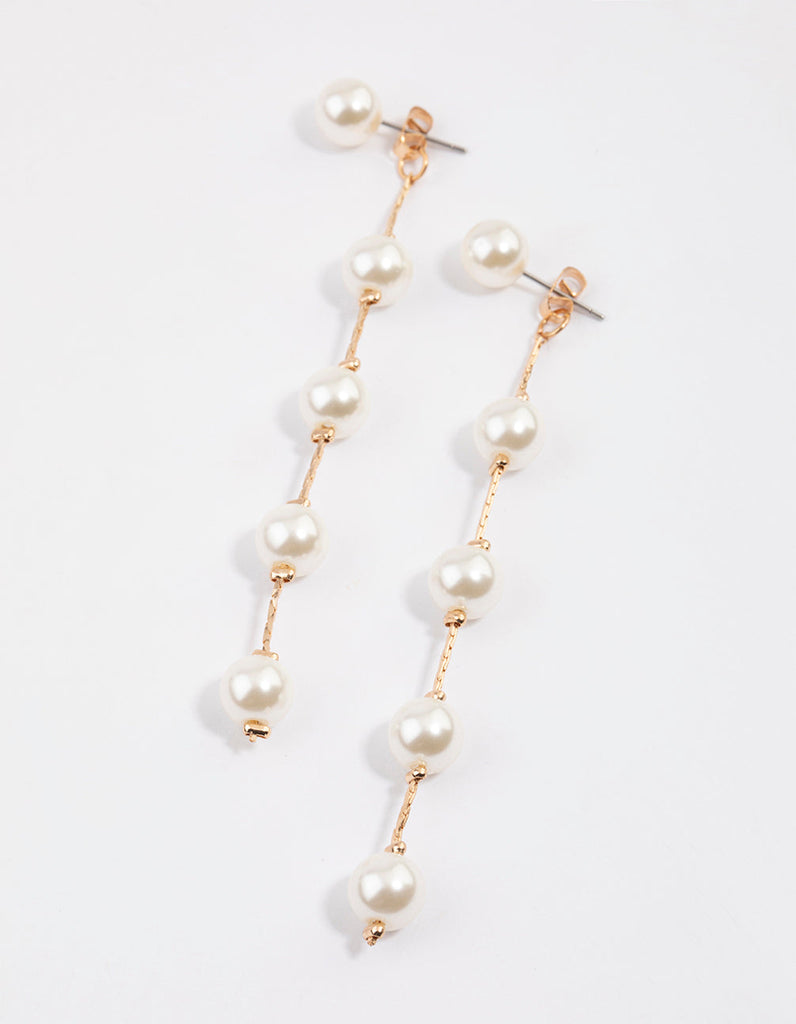 Gold Fine Snake Chain Pearl Drop Earrings