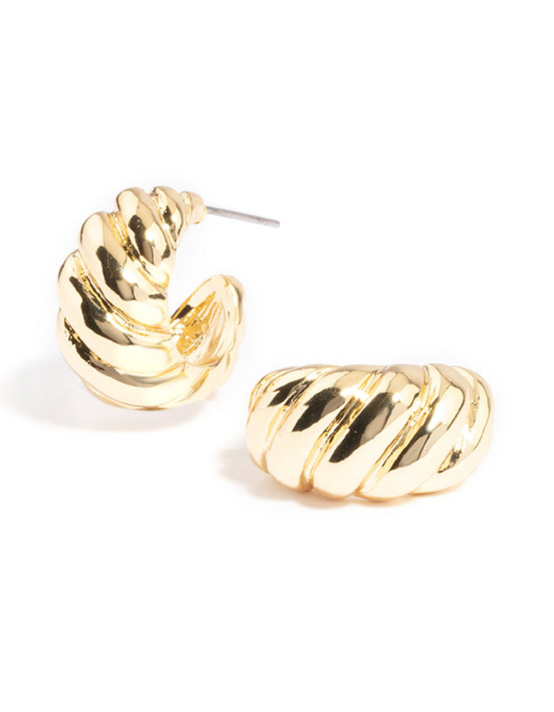 Gold Plated Twisted Wide Hoop Earrings