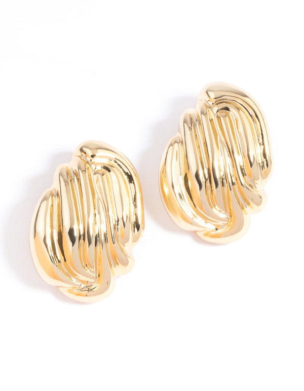 Gold Plated Statement Textured Stud Earrings
