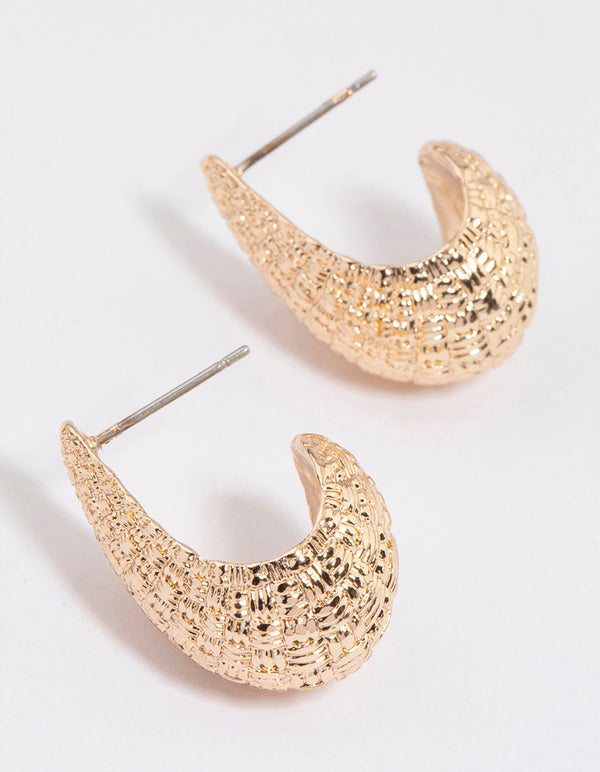 Gold Crescent Pear Hoop Earrings