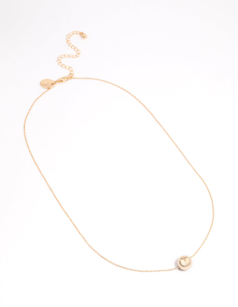 Gold Thin Chain Ball Pendant Necklace