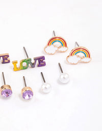 Kids Purple Love Stud Earrings 6-Pack - link has visual effect only