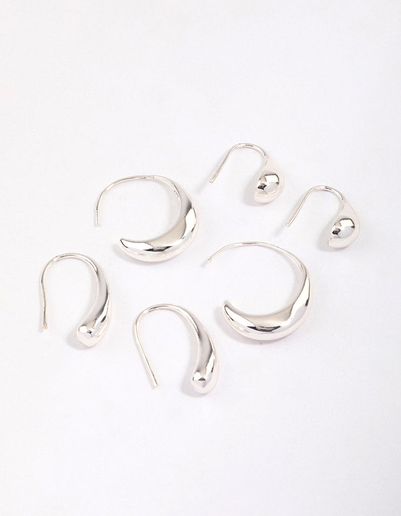 Silver Teardrop Hoop Earrings Pack