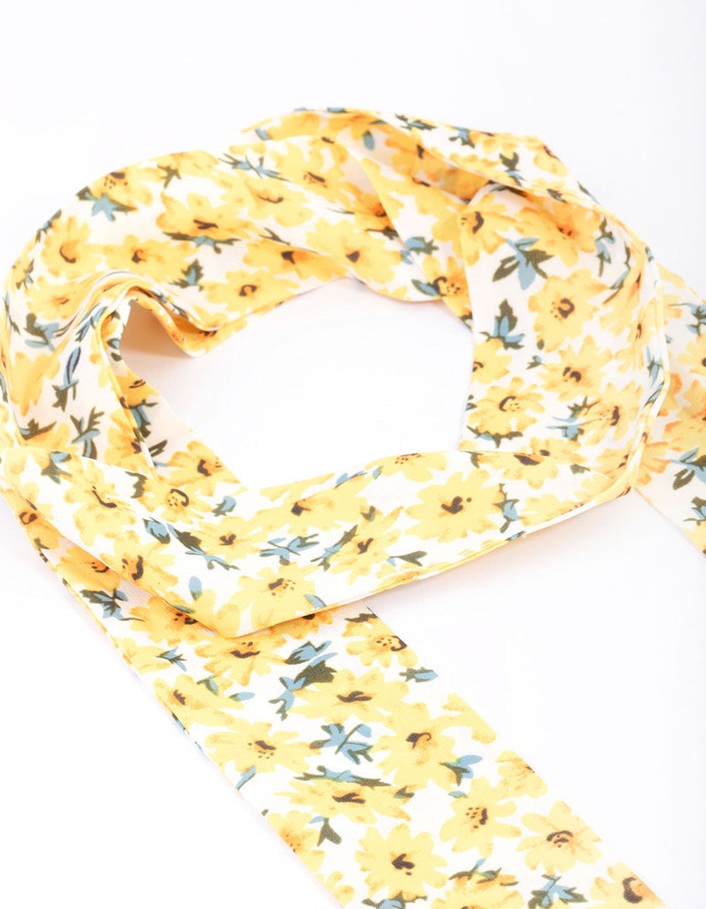 Yellow Fabric Long Small Floral Scarf